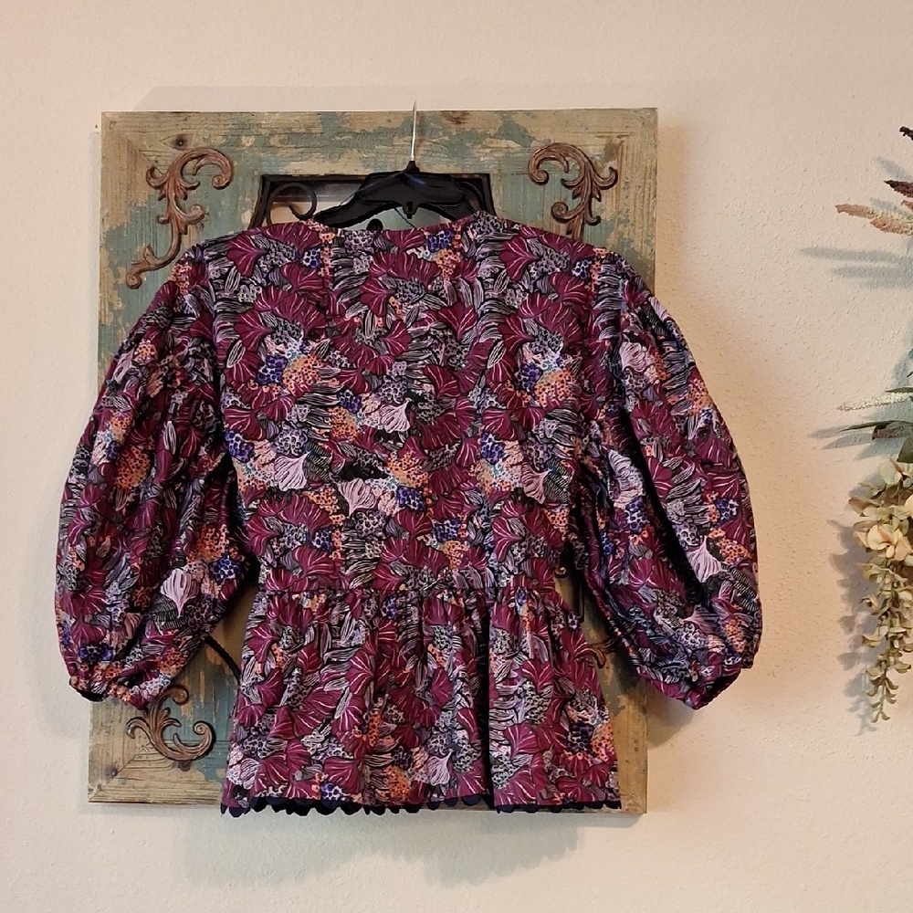 Kika Vargas Multicolor Floral Puff Sleeve Blouse. NWOT Size M - Picture 7 of 10